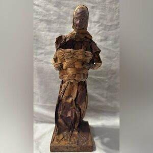 Mexican Paper Mache Rustic Figurine with Basket